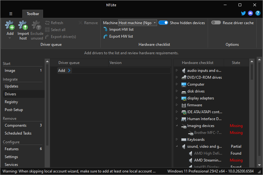 📷 Ảnh: Mục Drivers & Updates cho phép chèn thêm driver vào bộ cài ISO.